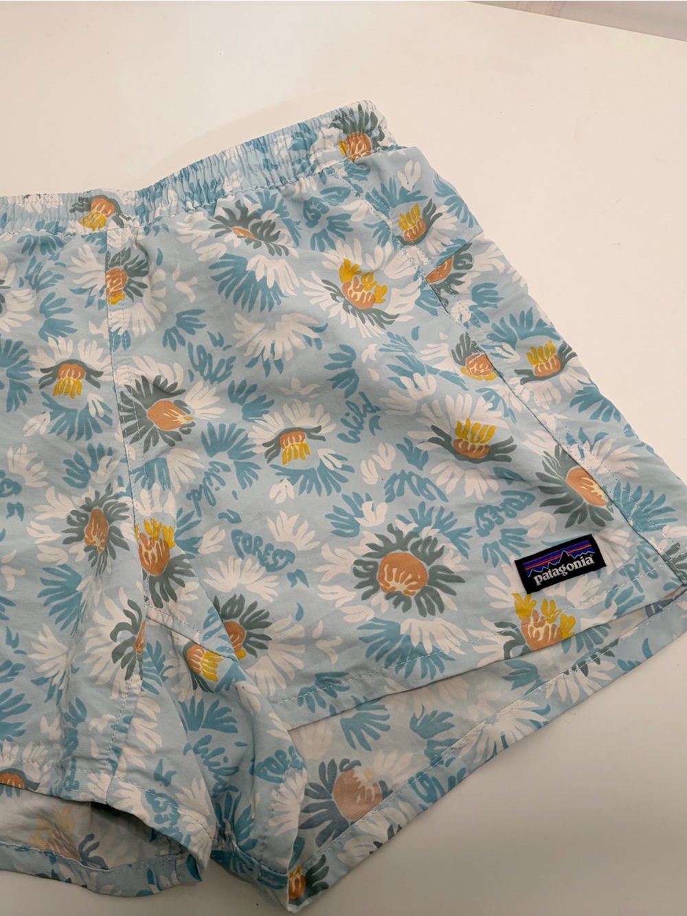 Patagonia Light Blue Floral Elastic-Waist Baggies